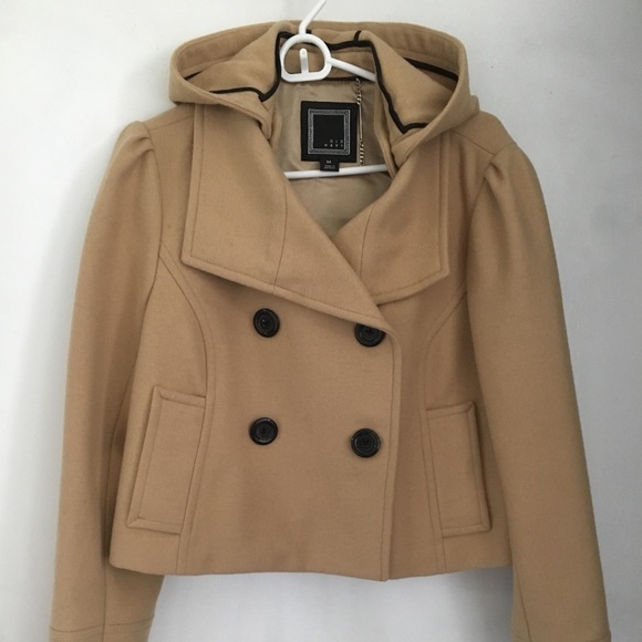 Old Navy Jackets & Blazers - Beige Tan Hooded Cropped Peacoat